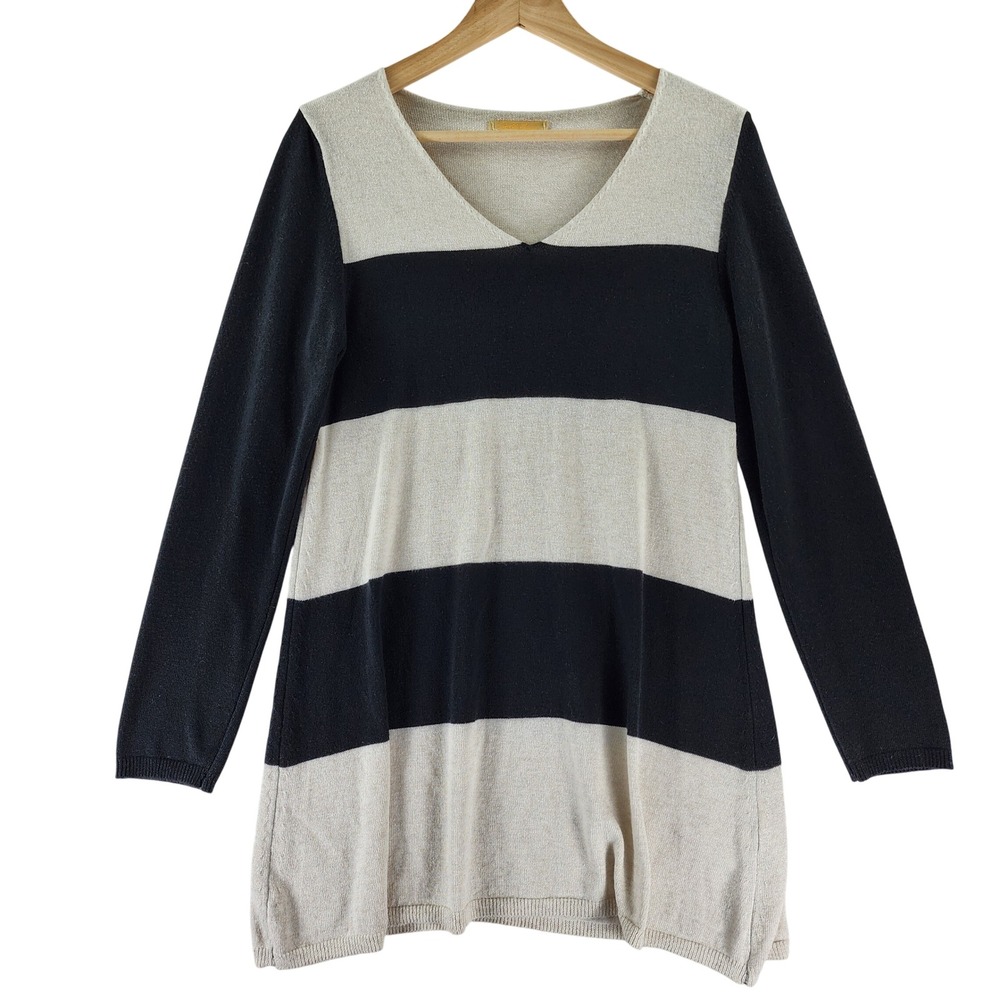 Bella Amore Italy Sweater Womens S M Black Beige Wool Alpaca Striped Tunic